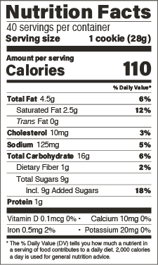 Oatmeal cranberry cookie dough nutritional panel