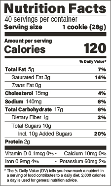Triple Chocolate cookie dough nutritional information panel
