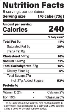 Chocolate Crème Cake Roll Nutrition Facts Panel
