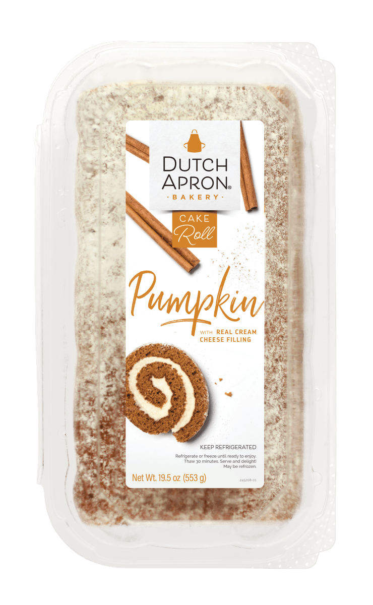 Pumpkin Cake Roll clamshell with label