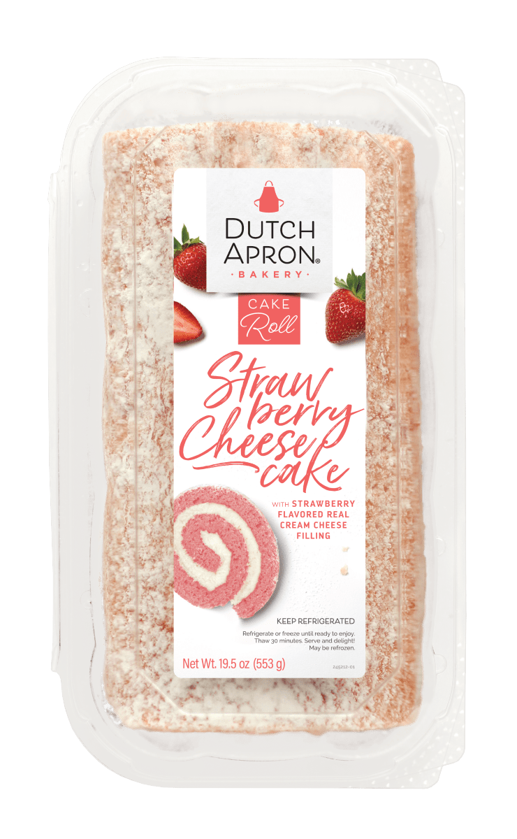 Strawberry Cheesecake Cake Roll clamshell with label