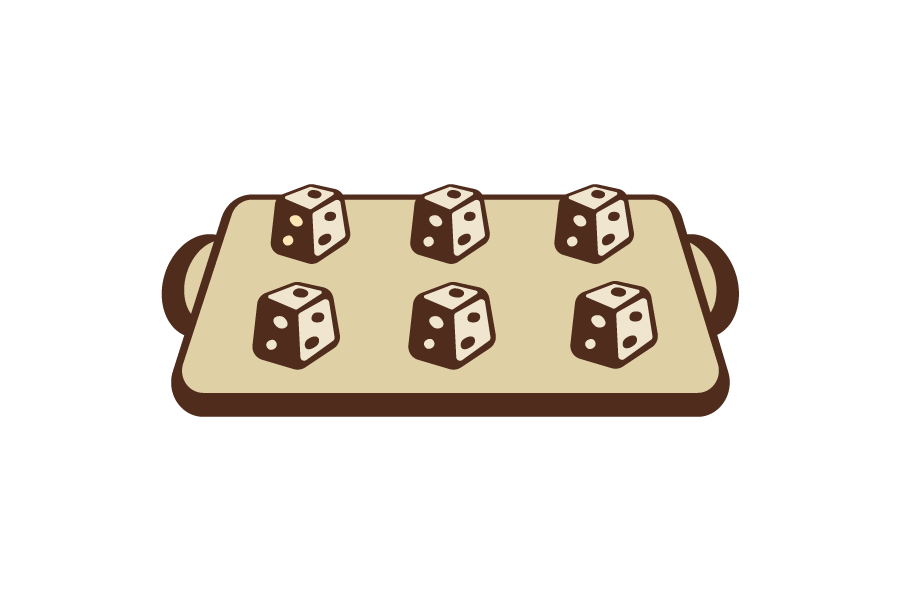Brown cookie dough cubes on baking sheet icon