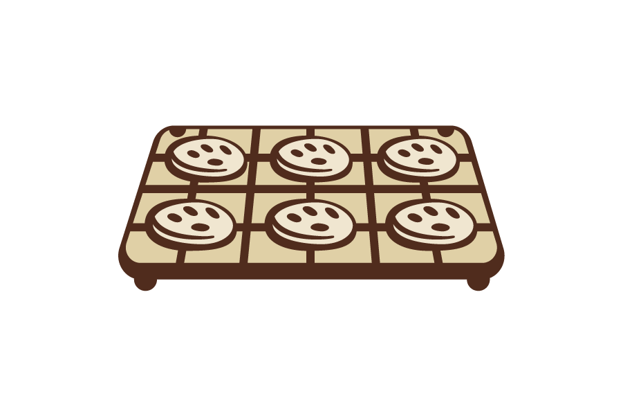 Brown cookies cooling on rack icons