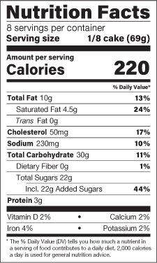 Key Lime Cake Roll Nutrition Facts Panel