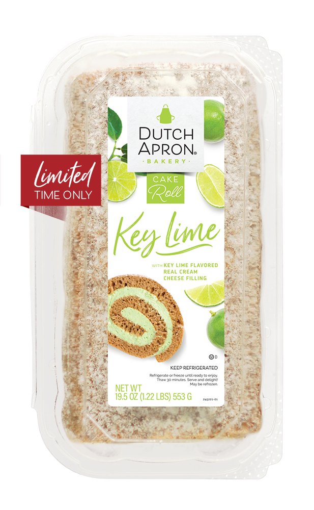 Key Lime Cake Roll clamshell with label and "Limited Time Only" banner