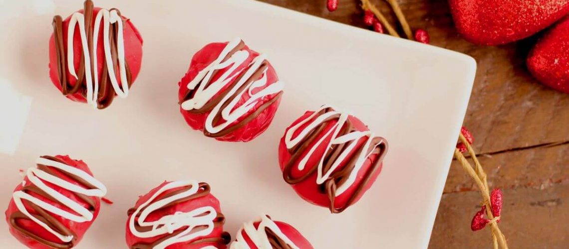 Red Velvet Truffles with Valentine's Day decorations